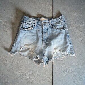 MOTHER Superior Ultra High Waist Tomcat Kick Fray Denim Shorts Size 28